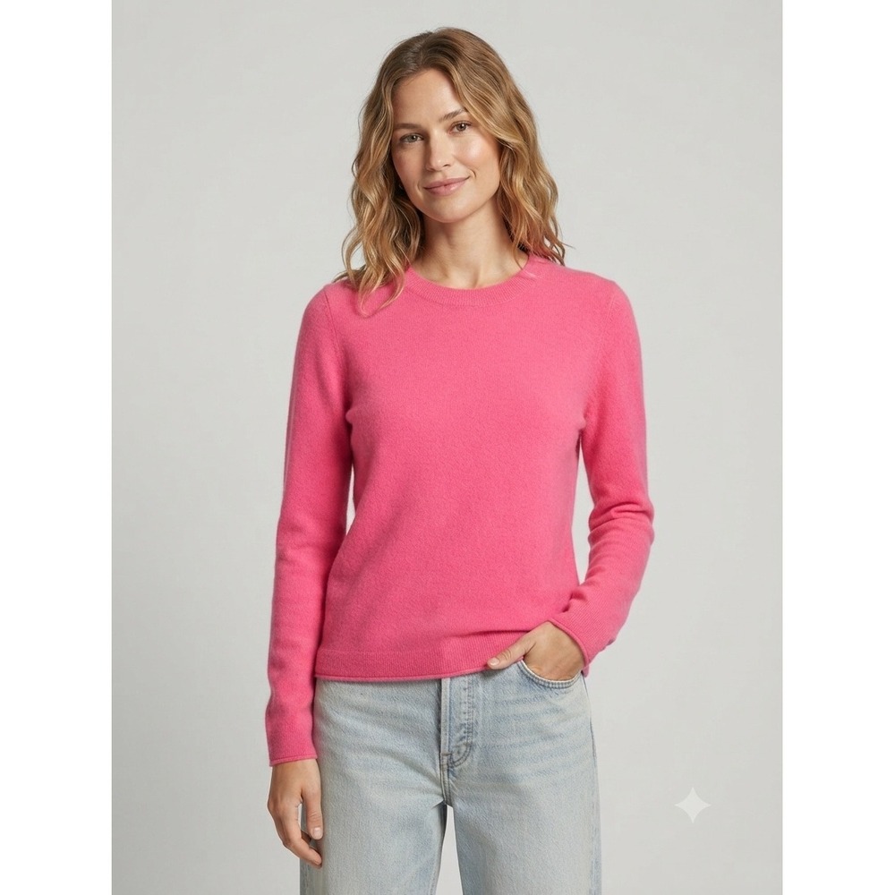 J Crew Italian Cashmere Crewneck Sweater Long Sleeve‎ Hot Pink Small